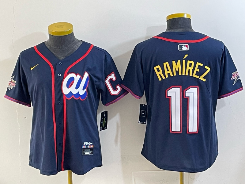 Women Cleveland Indians #11 Ramirez Blue All star Nike 2025 MLB Jersey 001->women mlb jersey->Women Jersey